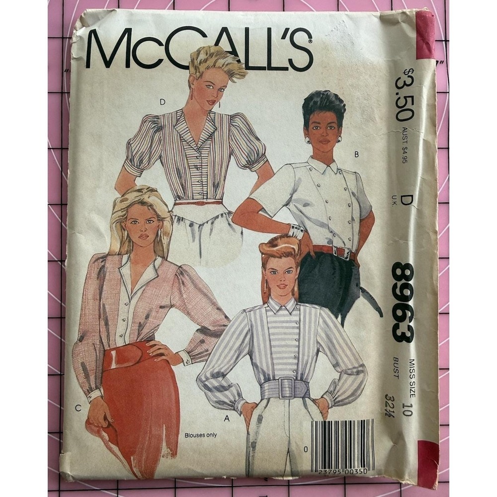McCall's Vintage Pattern 8963 Misses' Blouses 4-Variations Size 10 Uncut FF